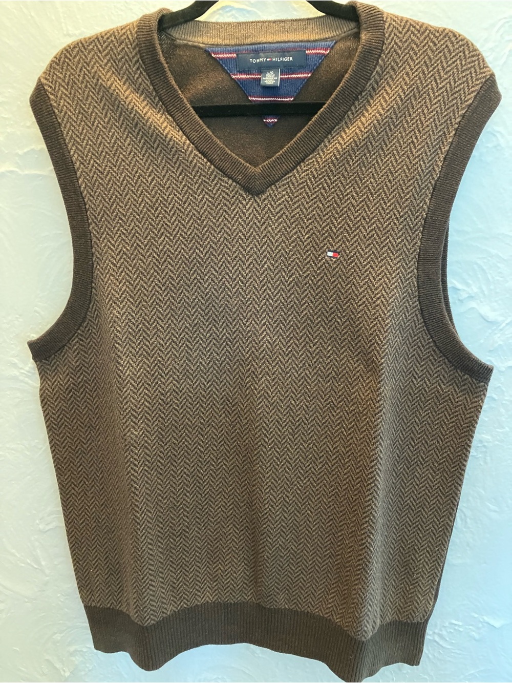 Tommy Hilfiger Brown Herringbone V-Neck Sweater Vest